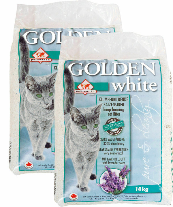 2 x 14 kg Golden Grey White Katzenstreu Streu mit Lavendelduft