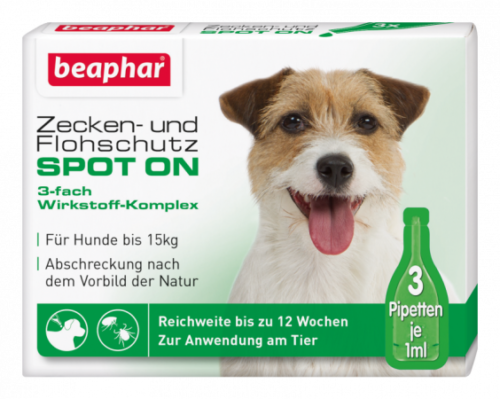 BEAPHAR 13846 Zecken- und Flohschutz SPOT-ON 3x1ml, für kleine Hunde (bis 15kg)_
